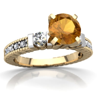 Citrine Milgrain Art Deco Ring in 14K Yellow Gold by