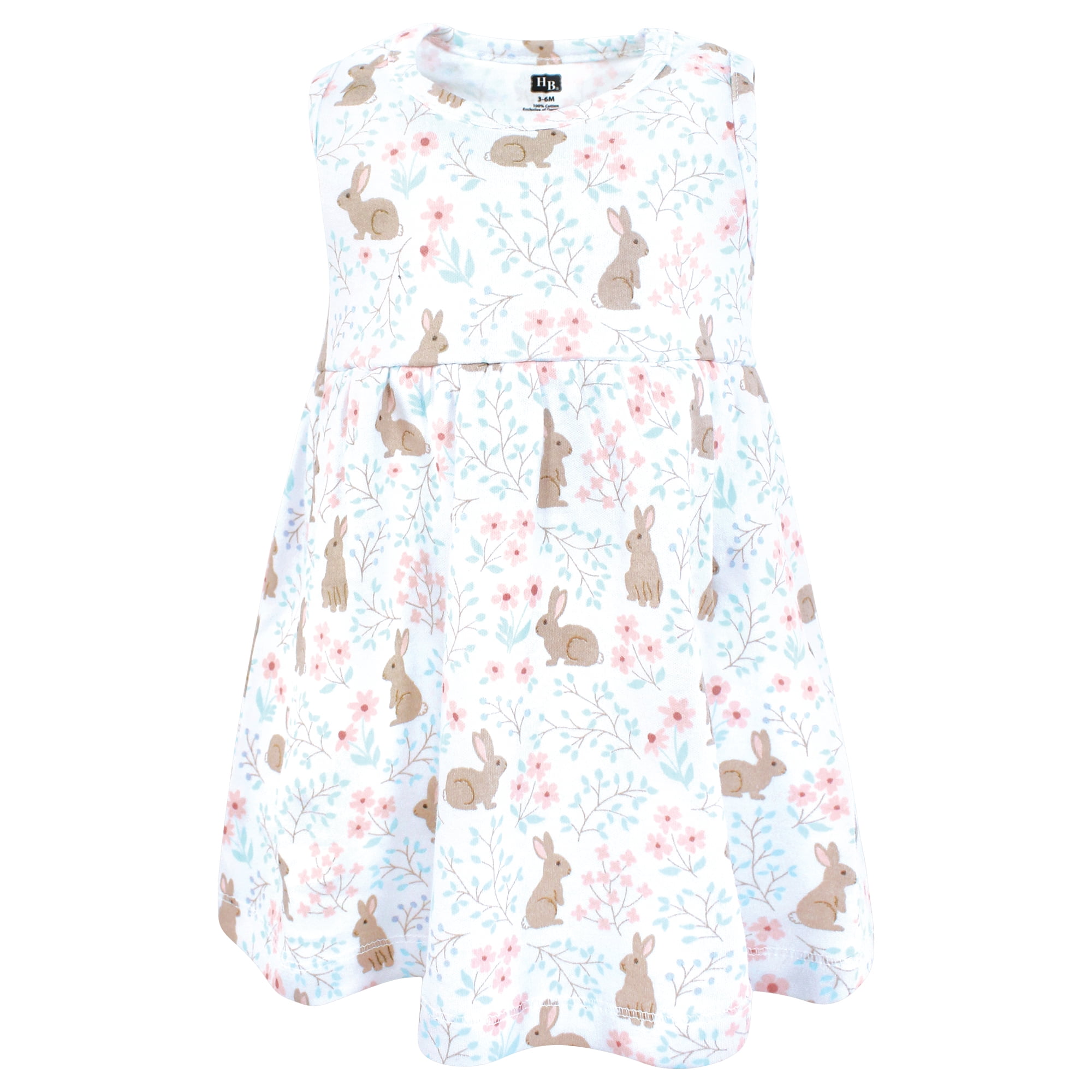 Hudson Baby Infant and Toddler Girls Cotton Dress and Cardigan Set, Floral Bunnies, 0-3 Months