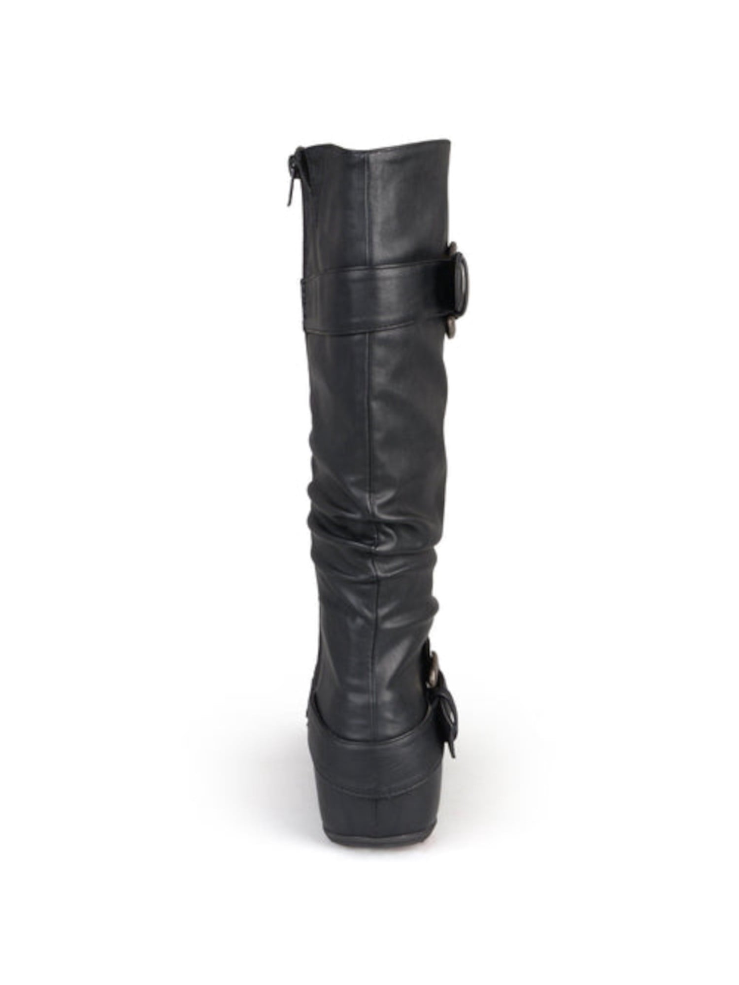JOURNEE COLLECTION Womens Black Goring Buckle Accent Hidden Heel Paris Square Toe Wedge Zip-Up Slouch Boot 7.5
