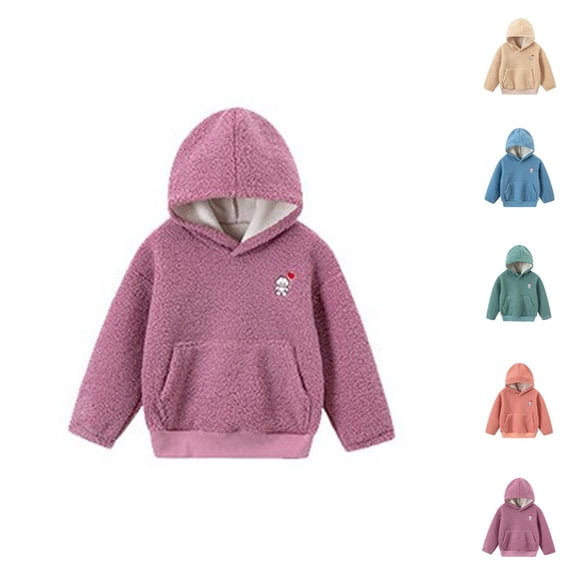 Solid Color Boys Sweatshirts Girls Fuzzy Pullover Hoodies Sweatshirt Casual Loose Outwear Coat With Pockets Sweatshirt for Kids