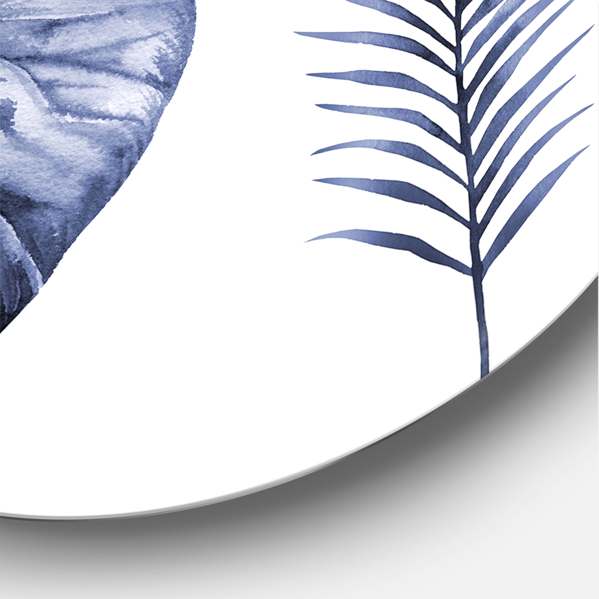 Designart 'Blue Watercolour Tropical Leaves I' Farmhouse Circle Metal Wall Art 23x23 - Disc of 23