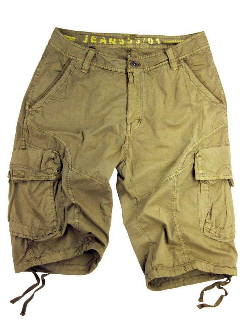 Stone Touch Men's Cargo Shorts, Khaki + Black color 2 pc