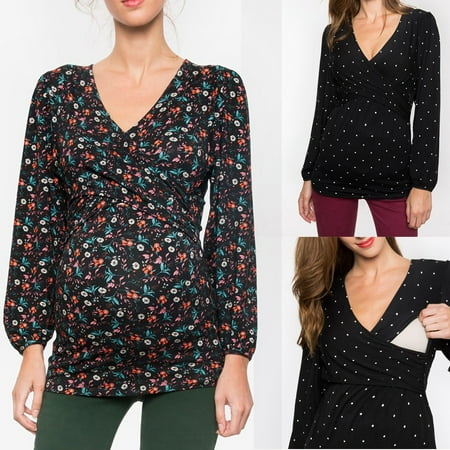 

Tejiojio Maternity/Labor/Nursing Clothing Clearance Women Pregnant Nusring Maternity V-Neck Long Sleeve Ruffles Printed Blouse Tops