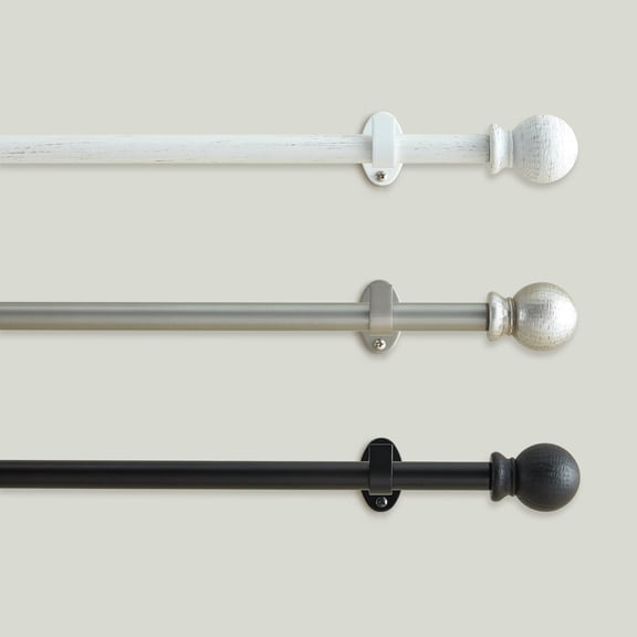 Threadmade Farmhouse Ball Curtain Rod, Pewter - 32"W x 142"L
