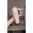 thumbnail image 3 of Coquette Cake 40oz Tumbler with Handle - Girly Pink Heart Cake and Bow Pattern Stainless Steel Quencher, Cute Cherry Bow Aesthetic Travel Mug, Preppy Pink Coquette Drink Cup Gift for Her, 3 of 3