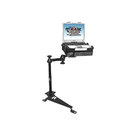 Ram Mounts RAM-VB-195-SW1 Laptop Mount Passenger Side Floor Mount; Direct Fit; Pivoting; Adjustable Height; Powder Coated; Black; Steel; No Drilling