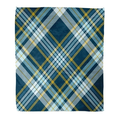 ASHLEIGH Flannel Throw Blanket Border Plaid Pattern Printing Check Patten in Teal Green Robin Egg Blue and Mustard Yellow British 50x60 Inch Lightweight Cozy Plush Fluffy Warm Fuzzy (Best Remote Thermometer For Big Green Egg)