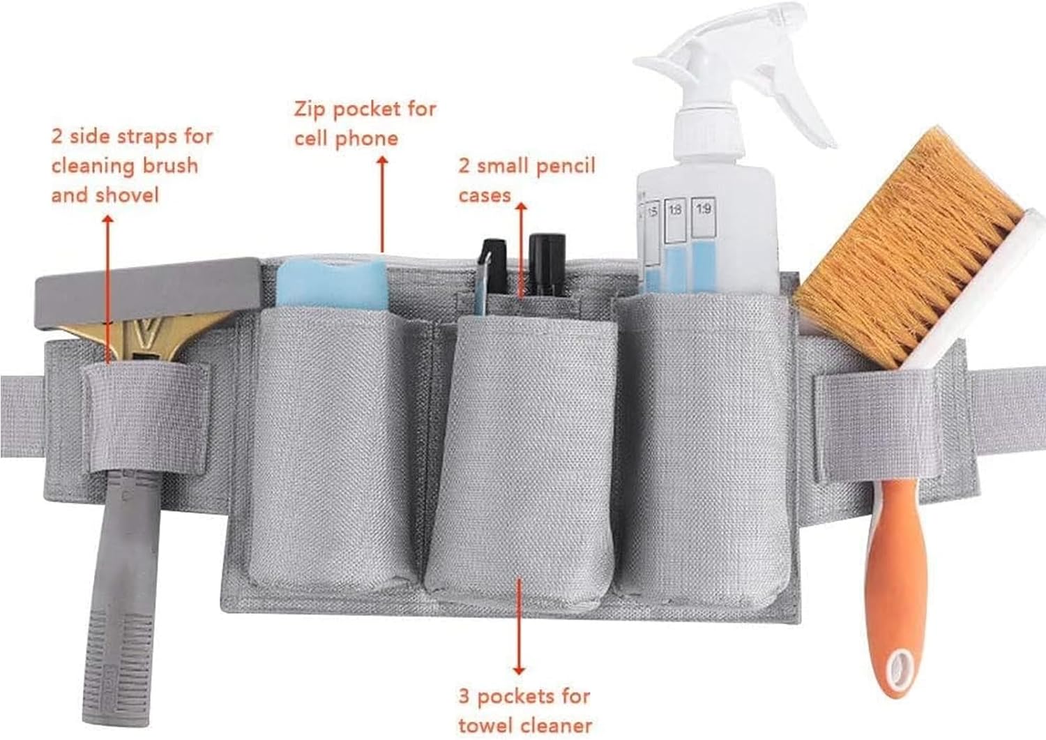 ABPETE Garden Tool Belt, 6 Pockets 2 Straps Waterproof Oxford Fabric Adjustable Gardening Tool Pouch for Family Camping Outdoor,Gardening Tool Waist Bag Belt (grey)