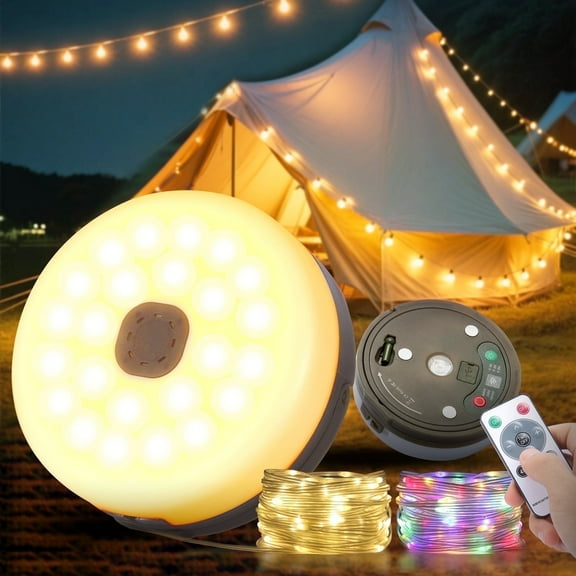 Rechargeable Camping String Lights 32.8ft Outdoor LED Lights with RGB & Warm White