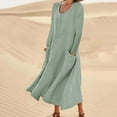 thumbnail image 2 of TAIAOJING Women's Long Sleeve Dresses For 2022 Fashion Casual Solid Cotton Linen With Pocket Loose Maxi Fall Clothes Dress Vestido De Mujer, 2 of 5