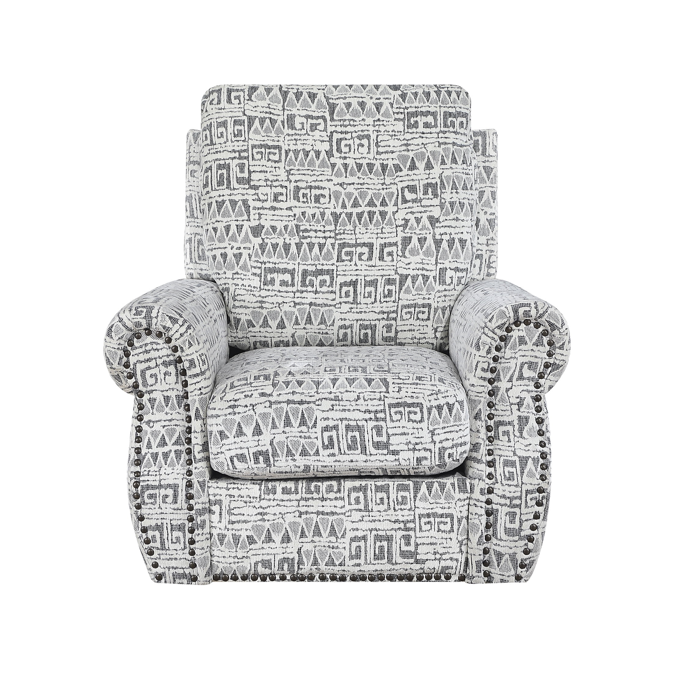 OakvillePark Solvane Jacquard Swivel Chair with Nailhead Trim, Gray and White Geometric Pattern