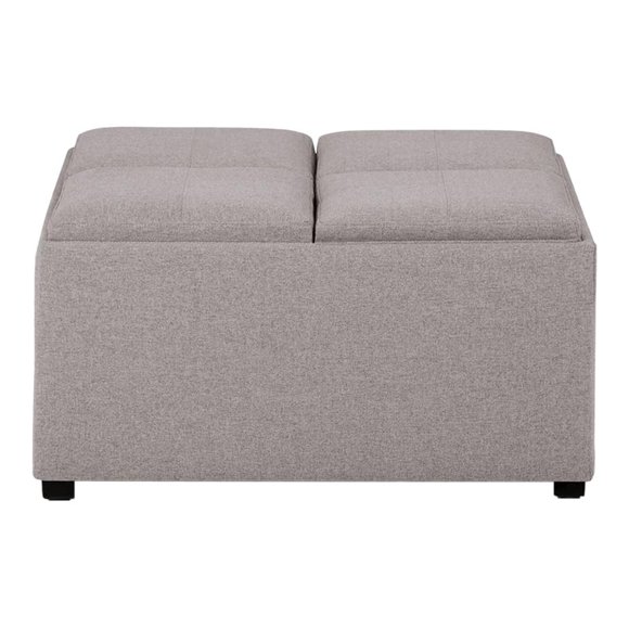 SIMPLIHOME Avalon 35 inch Wide Square Coffee Table Lift Top Storage Ottoman, Cocktail Footrest Stool in Upholstered Cloud Grey Linen Look Fabric for the Living Room, Contemporary