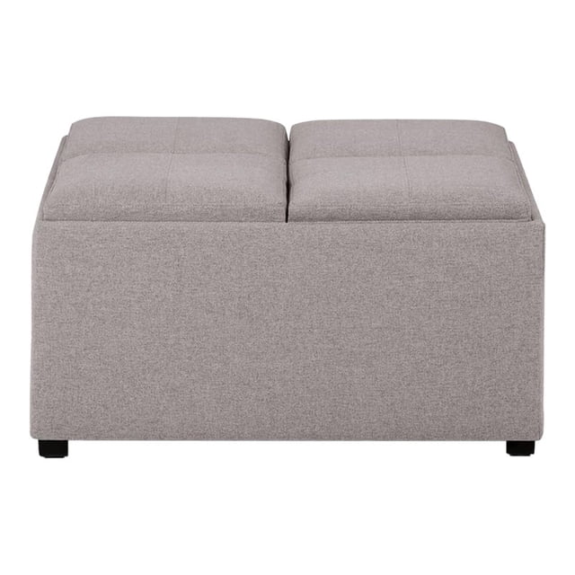 SIMPLIHOME Avalon Table Basse Carrée de 35 Pouces de Large avec Dessus Relevable et Rangement, Pouf Repose-Pieds de Cocktail en Tissu Rembourré Effet Lin Gris Nuage pour le Salon, Contemporain