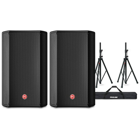 Harbinger VARI V1112 12" Powered Speakers Pair With Speaker Stands