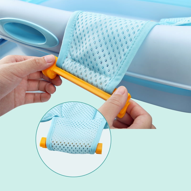Comfortable Baby Shower Bathtub Sit Up Mesh for Newborn Blue Baby Bath Seat Infant Bathing Support Mat with Four Safety Support Corner 