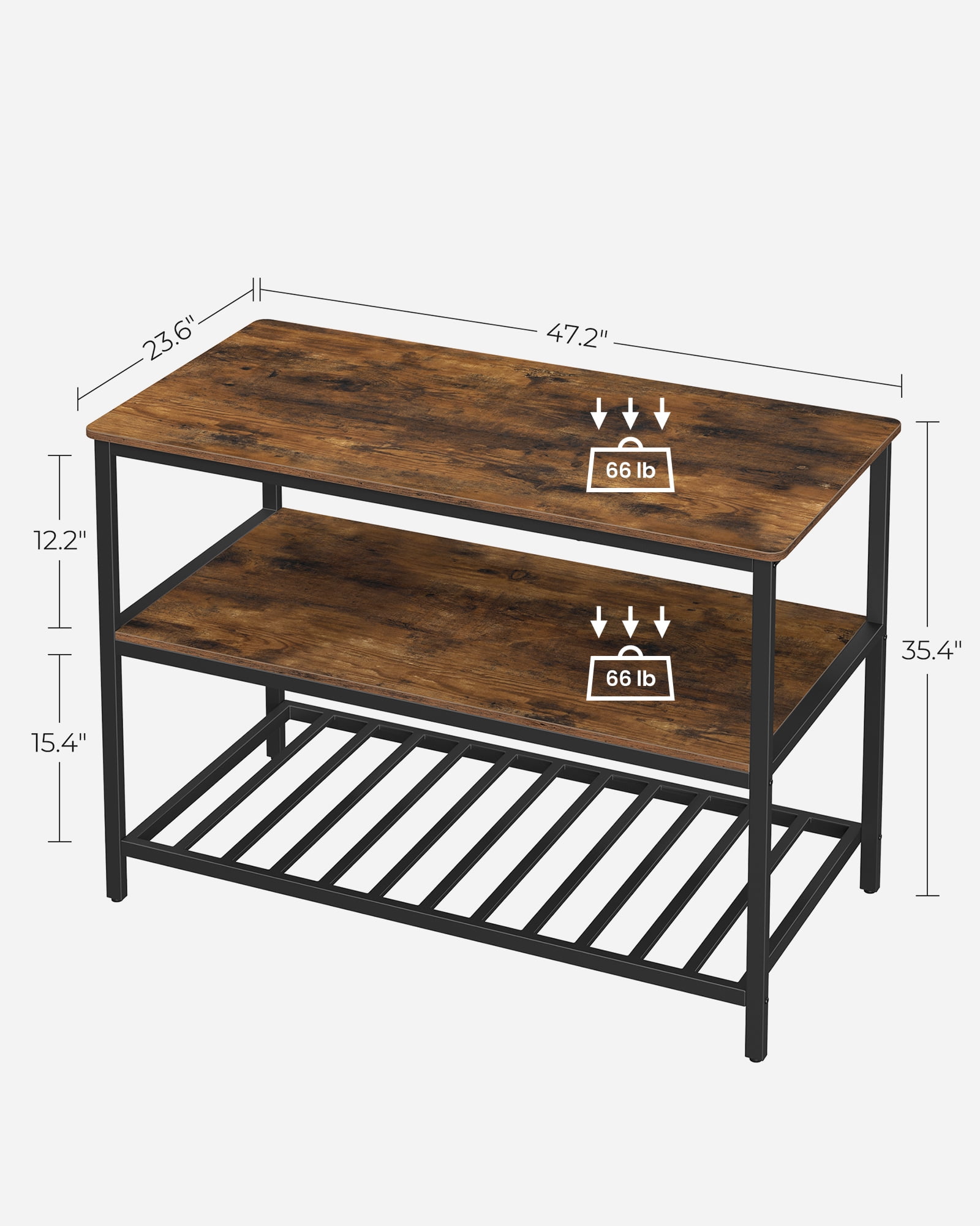 Kitchen Island with 3 Shelves, Island Table, 47.2 Inches Width Kitchen Shelf with Large Worktop, Stable Steel Structure, Industrial