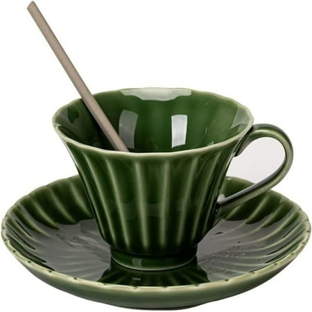 

QIBAXXYL Luxurious Emerald Green Ceramic Heatable Coffee Cup Set for the Discerning Coffee Aficionado - Perfect for Enjoying Retro Afternoon Tea Rich Espresso Creamy Latte and Frothy C