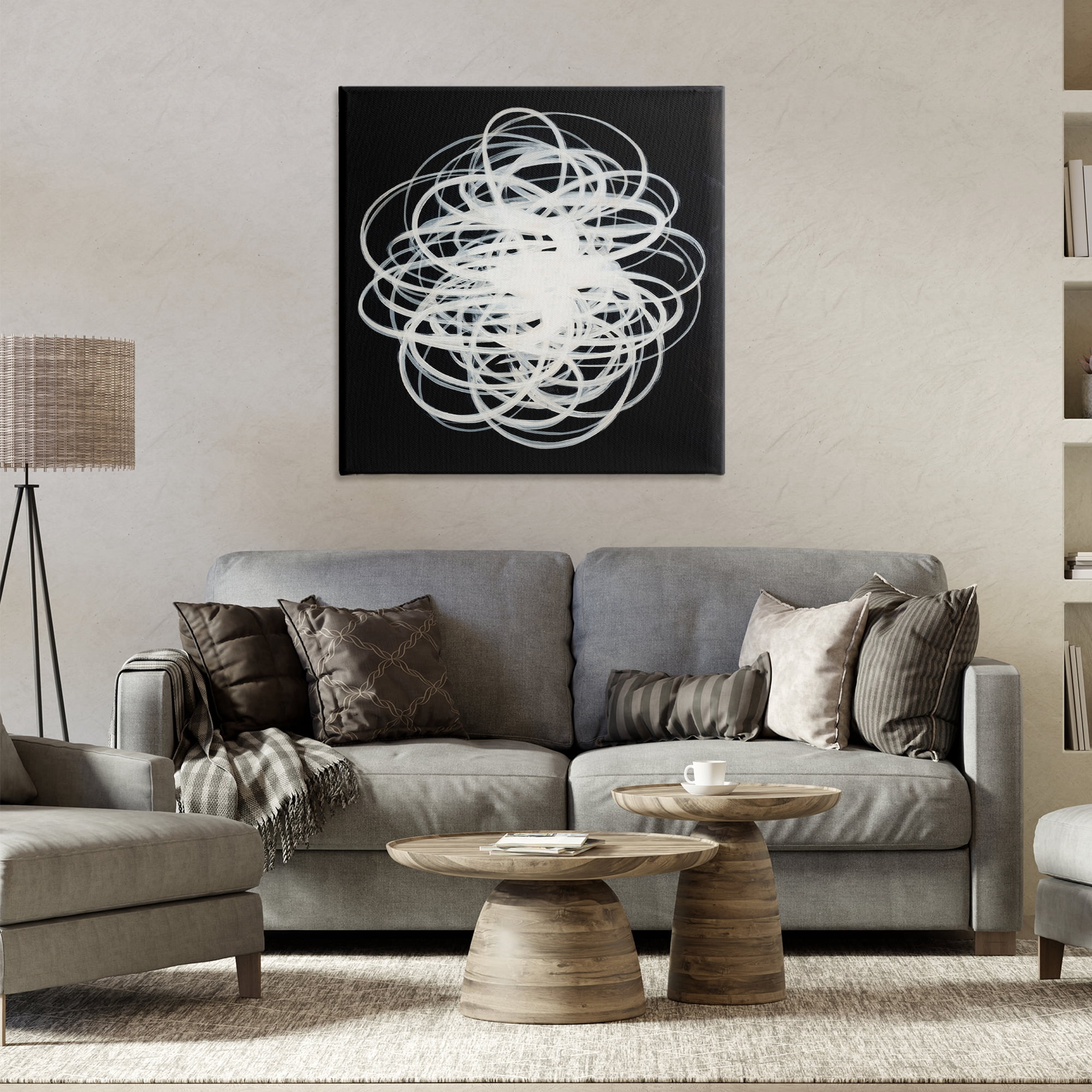 Stupell Industries Chaotic Scribble on Black Abstract Painting Gallery Wrapped Canvas Art Print Wall Art, 30 x 30