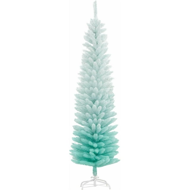 HOMCOM 5' Pencil Christmas Tree, Slim Artificial Xmas Tree with Realistic Branches, Metal Stand, Gradient Blue