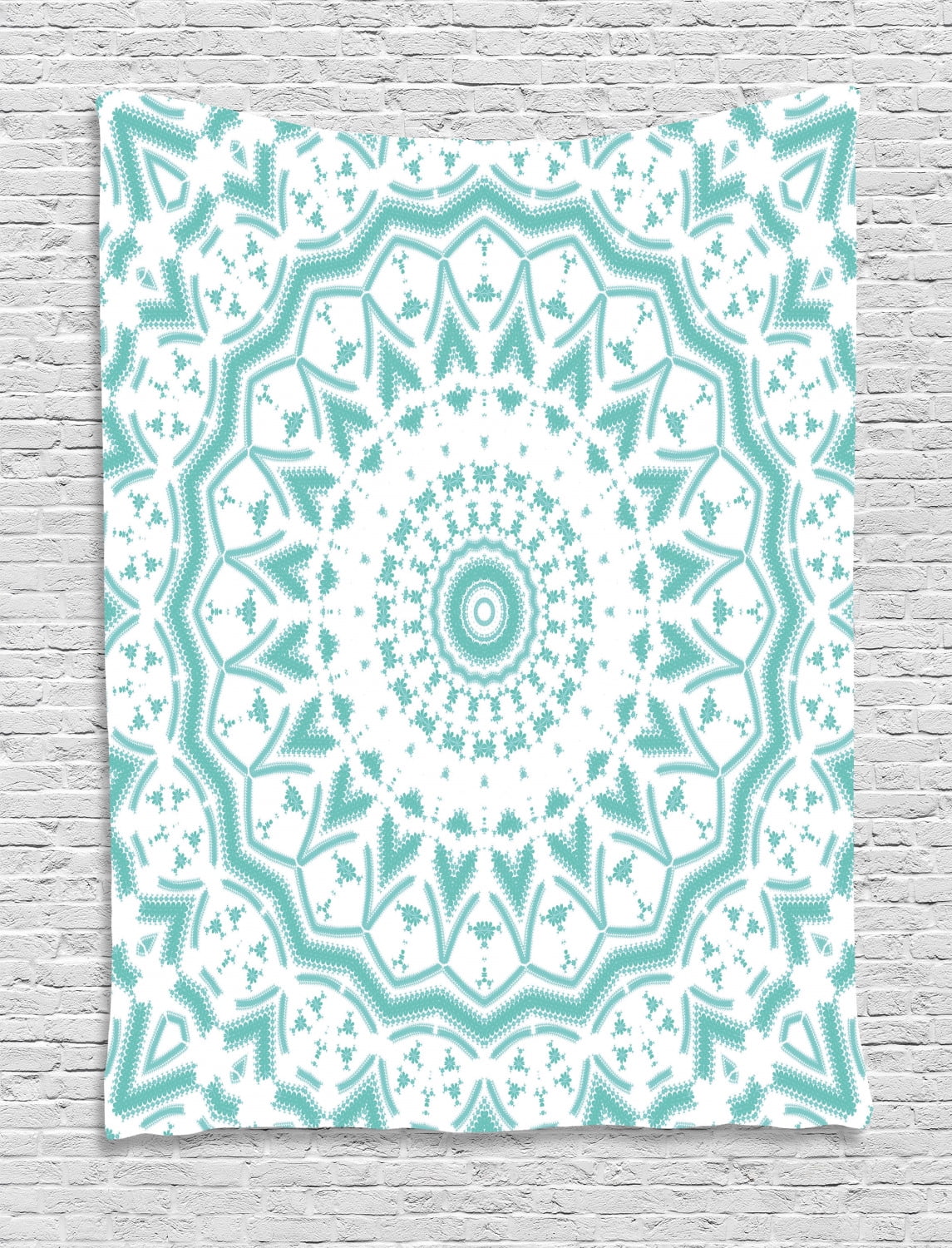 Aqua Tapestry, Mandala Tribal Ethnic Tie Dye Effect Floral Leaves Seem  Design Image Art Print, Wall Hanging for Bedroom Living Room Dorm Decor,  Sea 