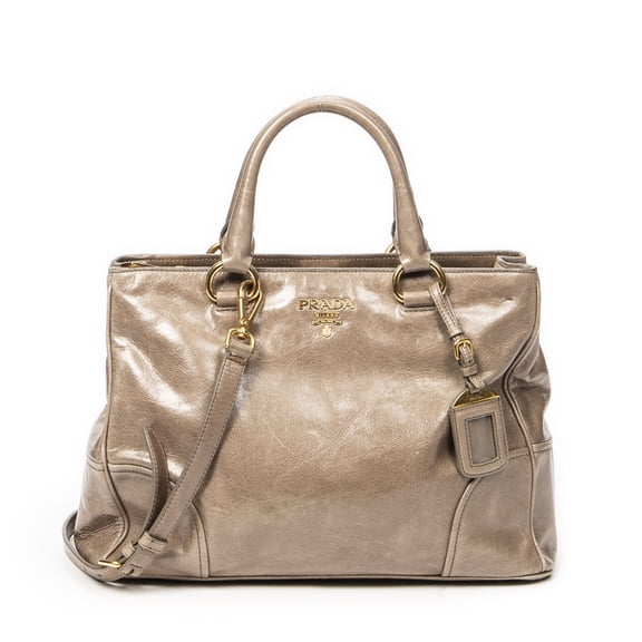 Pre-Owned Prada Brown Horizontal Shopping Tote Shoulder Bag Vitello Shine Leather