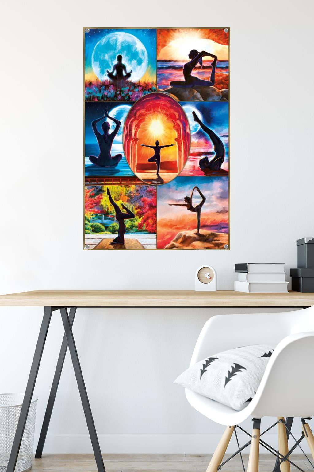 PD Moreno - Fine Art - Yoga Collage Wall Poster with Pushpins, 22.375" x 34"