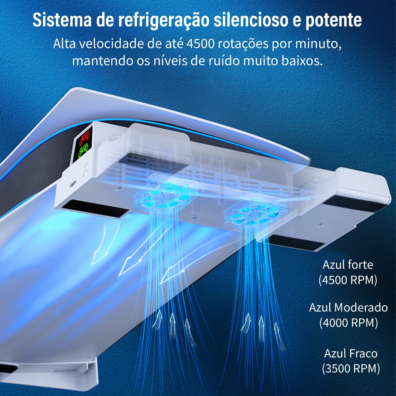 Horizontal Stand for PS5 with 3-Level Fan and Charger Base for PS5 Controller, Cooling Station Accessories-White