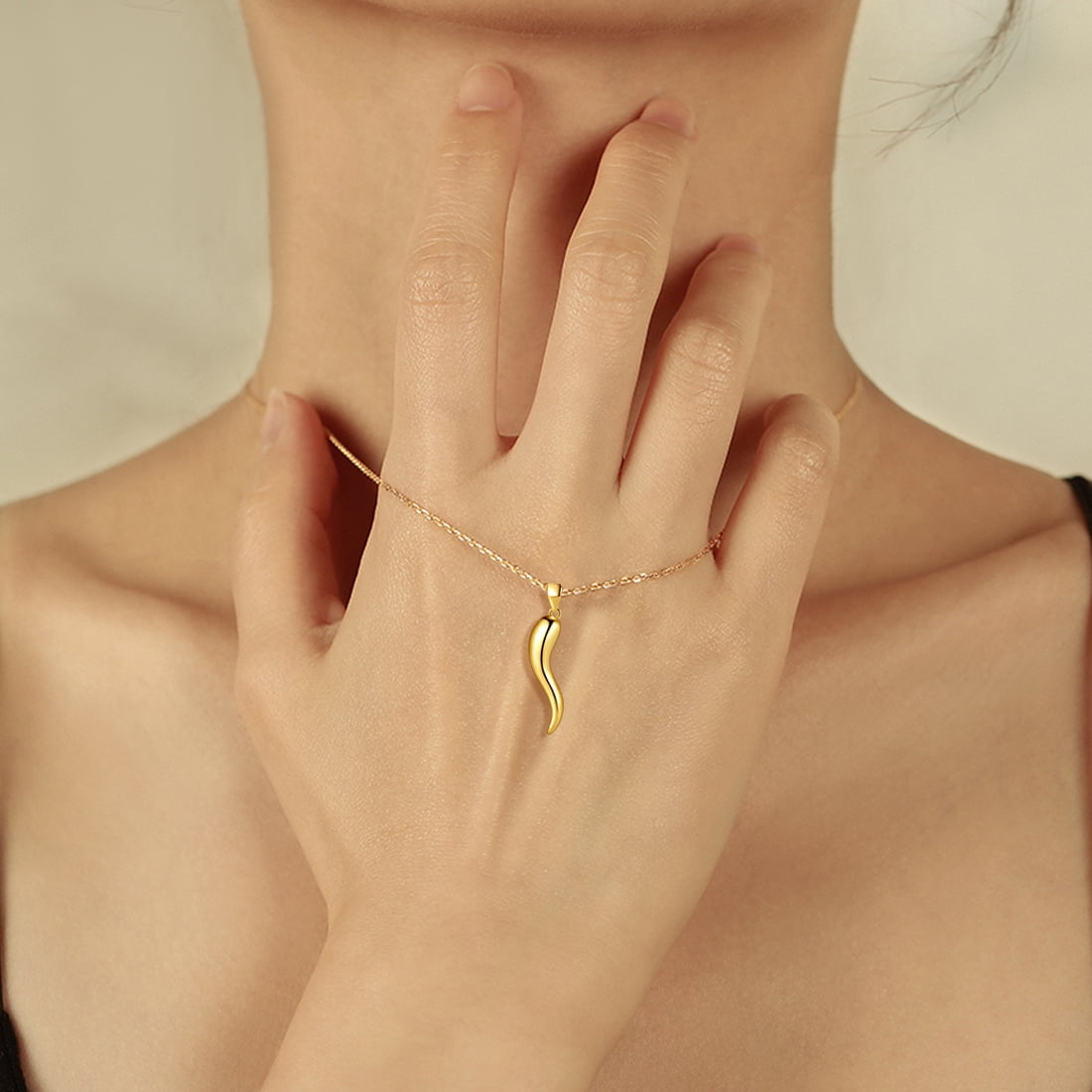 Hipunk 925 Sterling Silver 18K Gold Plated Italian Horn Necklace Cornicello Pendant Necklace Lucky Talisman Amulet Jewelry Women Men Gift