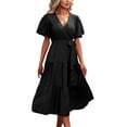 thumbnail image 1 of B91xZ Robe Femme Manches Courtes Col en V Robe Pull Décontractée Robe Midi Moulante, Noir m, 1 of 4