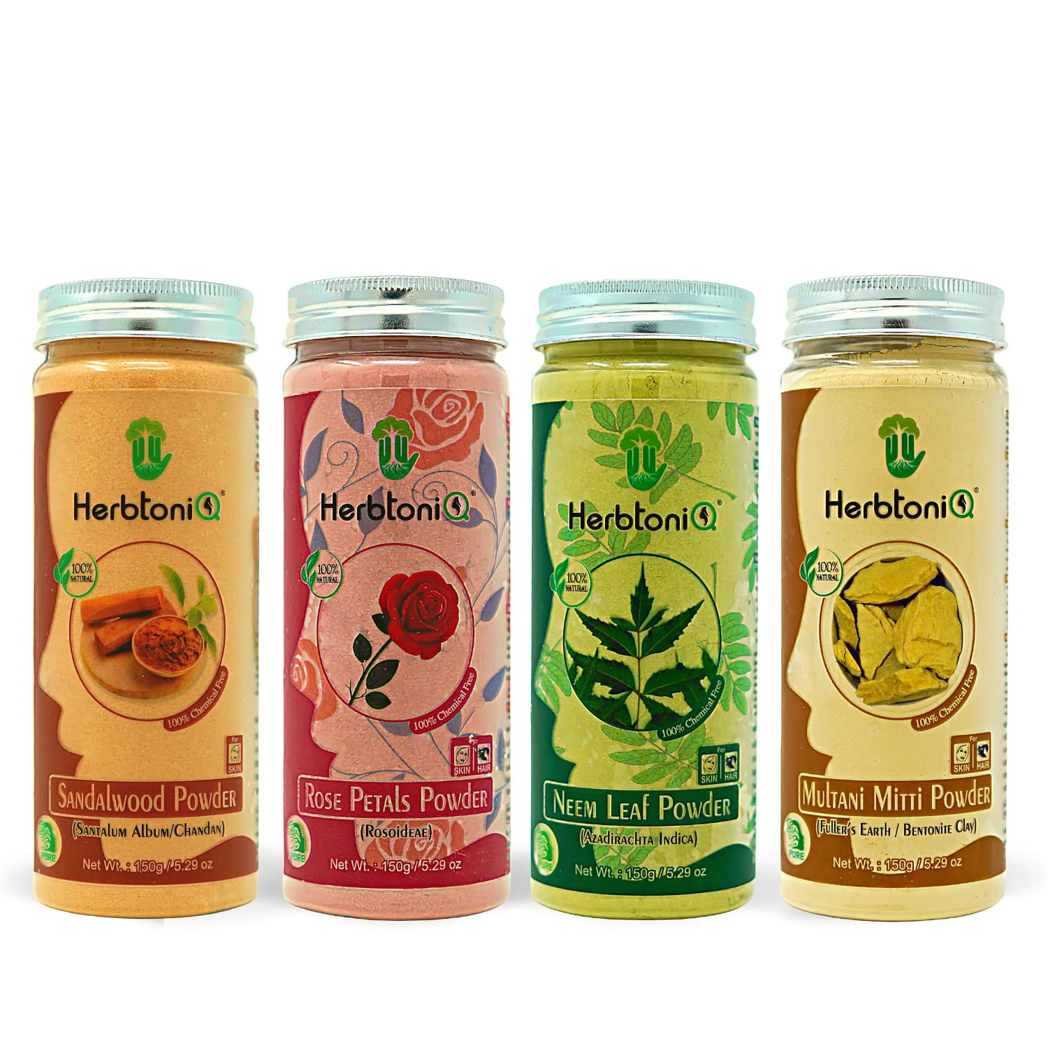 HerbtoniQ's 4Pack of 100 Natural Powders Sandalwood, Rose Petals