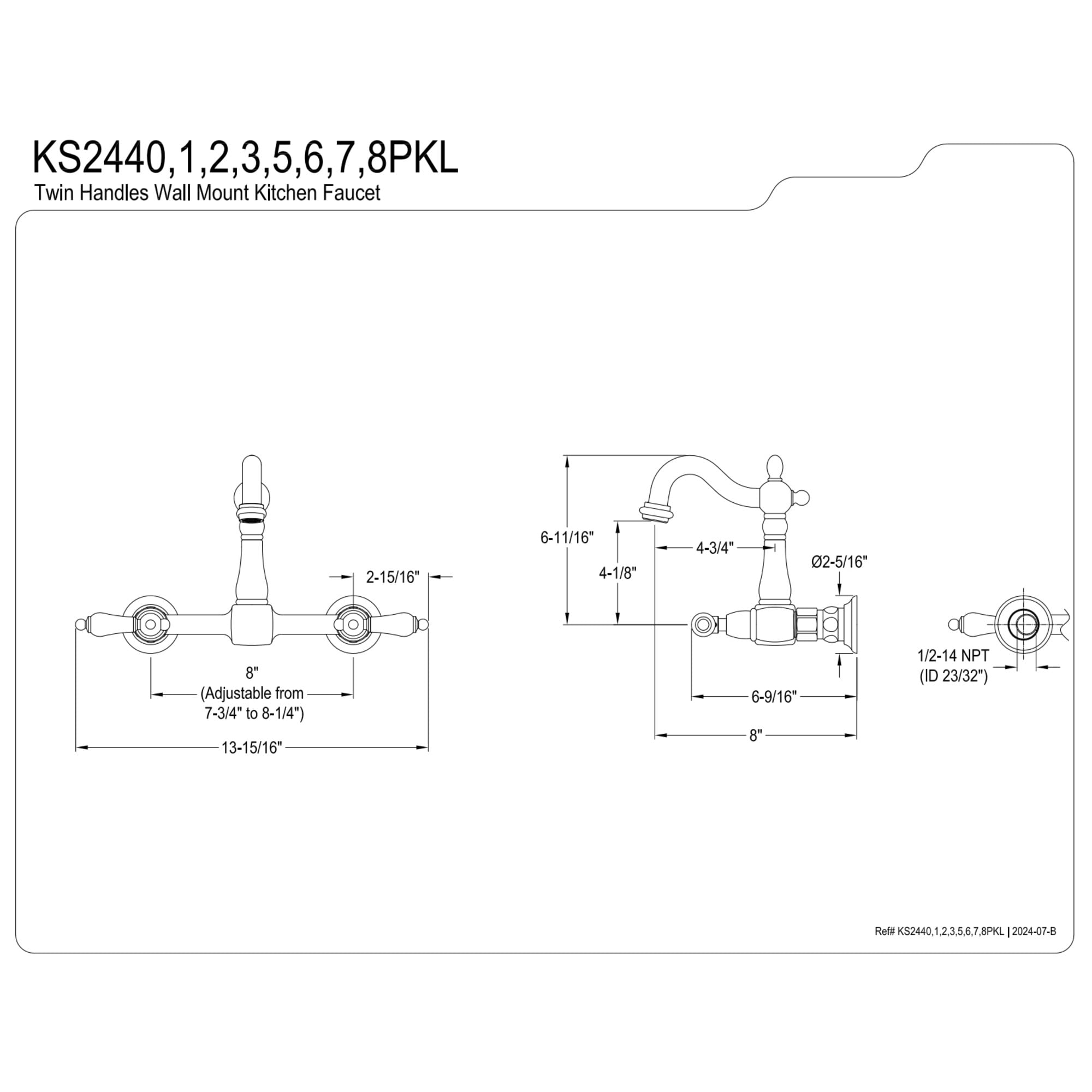 Kingston Brass KS2445PKL Duchess Double-Handle Wall-Mount Bridge Kitchen Faucet, Oil Rubbed Bronze
