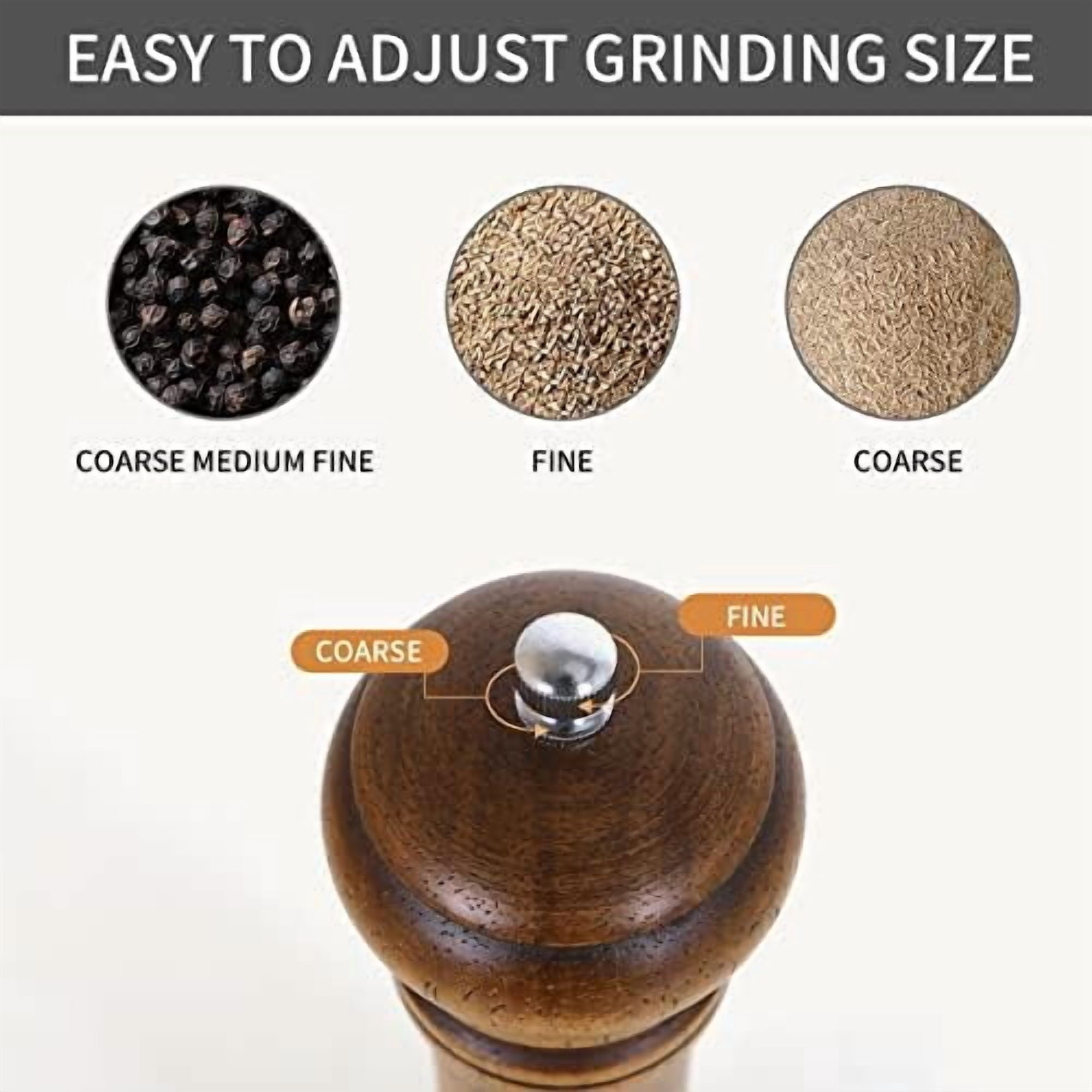 1Pack Wood Pepper Grinder, Hasako 10 Inch Salt Mill Pepper Shaker, Pepper Mill with Adjustable Ceramic Rotor - Oak Wood Pepper Grinder for Your Kitchen