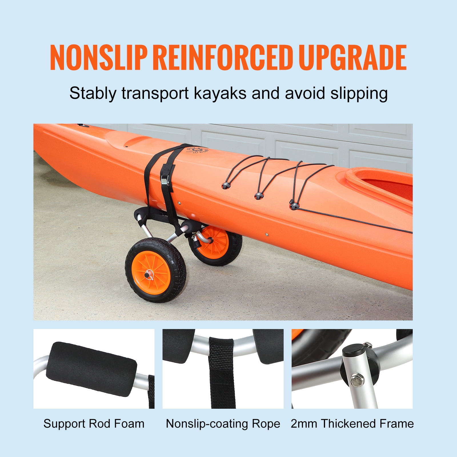 KFFKFF Foldable Kayak Cart Canoe Boat Carrier 250lbs Load with 10'' Solid Tires