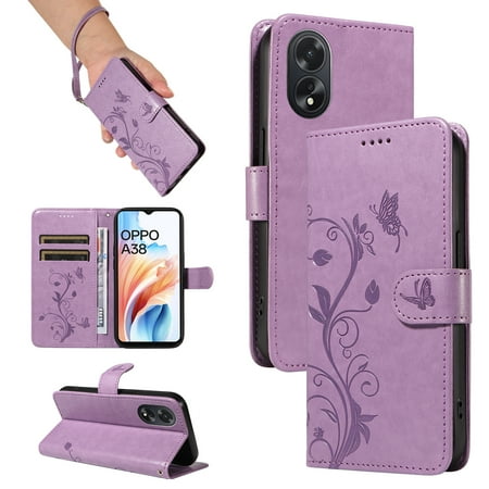 Phone Case for Oppo A38 4G, PU Leather Card Slots with Kickstand Function Shockproof Wallet Cover for Oppo A38 4G