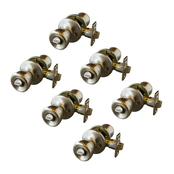 Design House Terrace Satin Nickel Privacy Bed and Bath Door Knob Set, 6-Pack