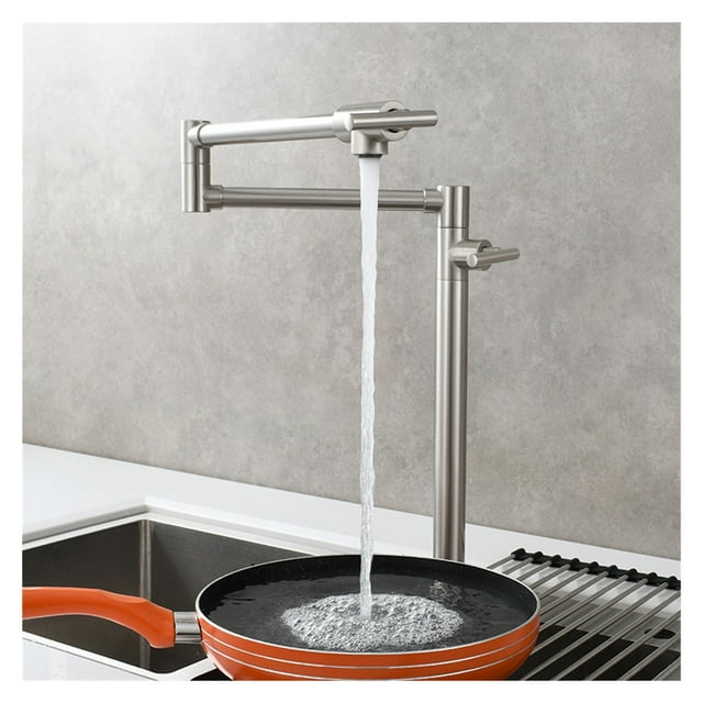 Brass Kitchen Faucet Deck Mount Two Handle Folding Stretchable Pot Filler Faucet For Kitchen ,Easy to Install
