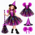 thumbnail image 2 of 2026 Girls Halloween Witch Tutu Dress Set, 4 Piece Outfit with Hat Broom Collar for Holiday Party 3-16 Years, 2 of 3