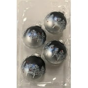 Holiday Time 2 5/8" Dark Blue Tree Scenery Glass Christmas Ornaments 4 Count