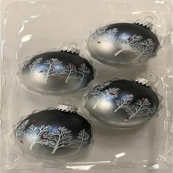 Holiday Time 2 5/8" Dark Blue Tree Scenery Glass Christmas Ornaments 4 Count