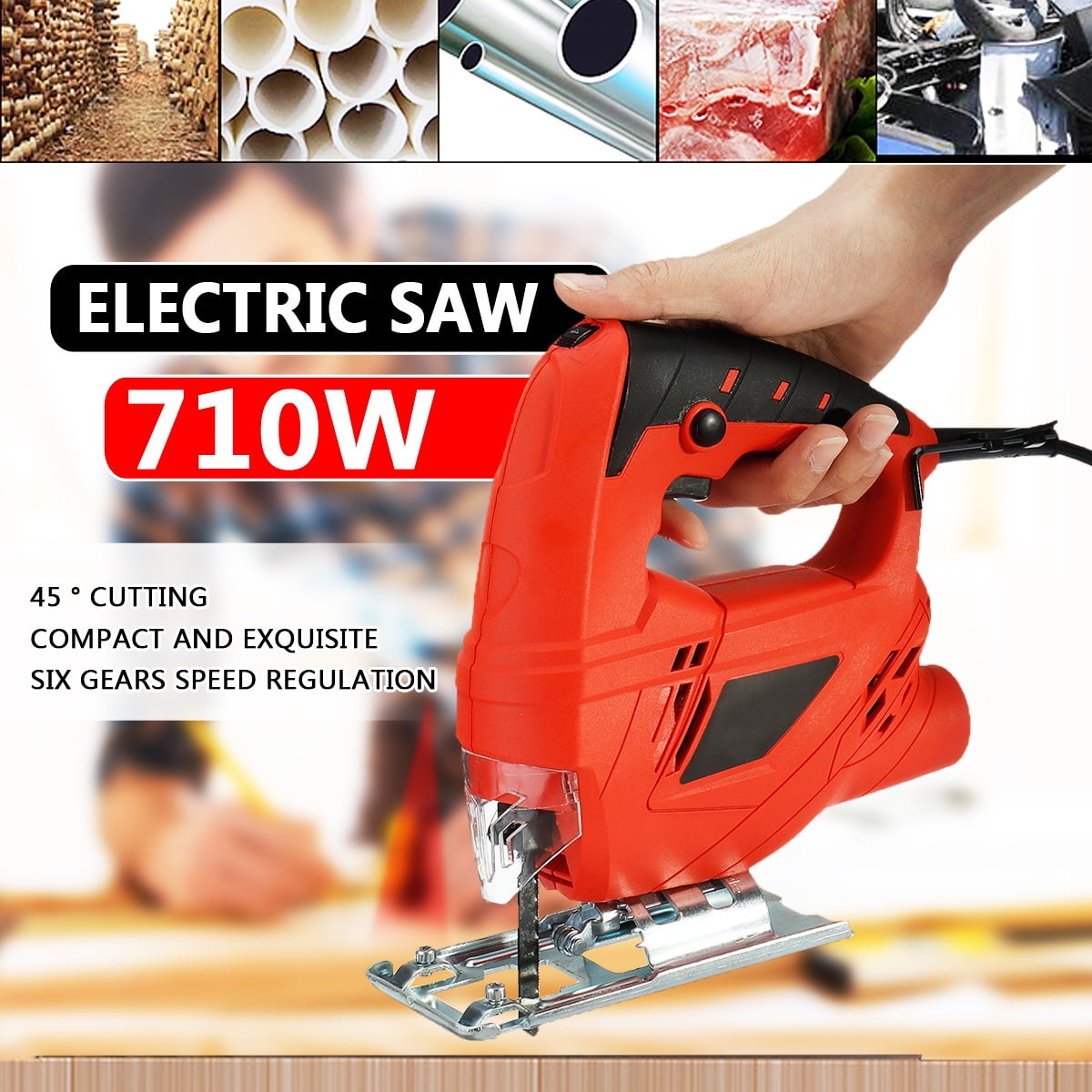 710W 3000rpm Electric Jigsaw Wood Iron Jig Saw Cutter Woodworking + 10