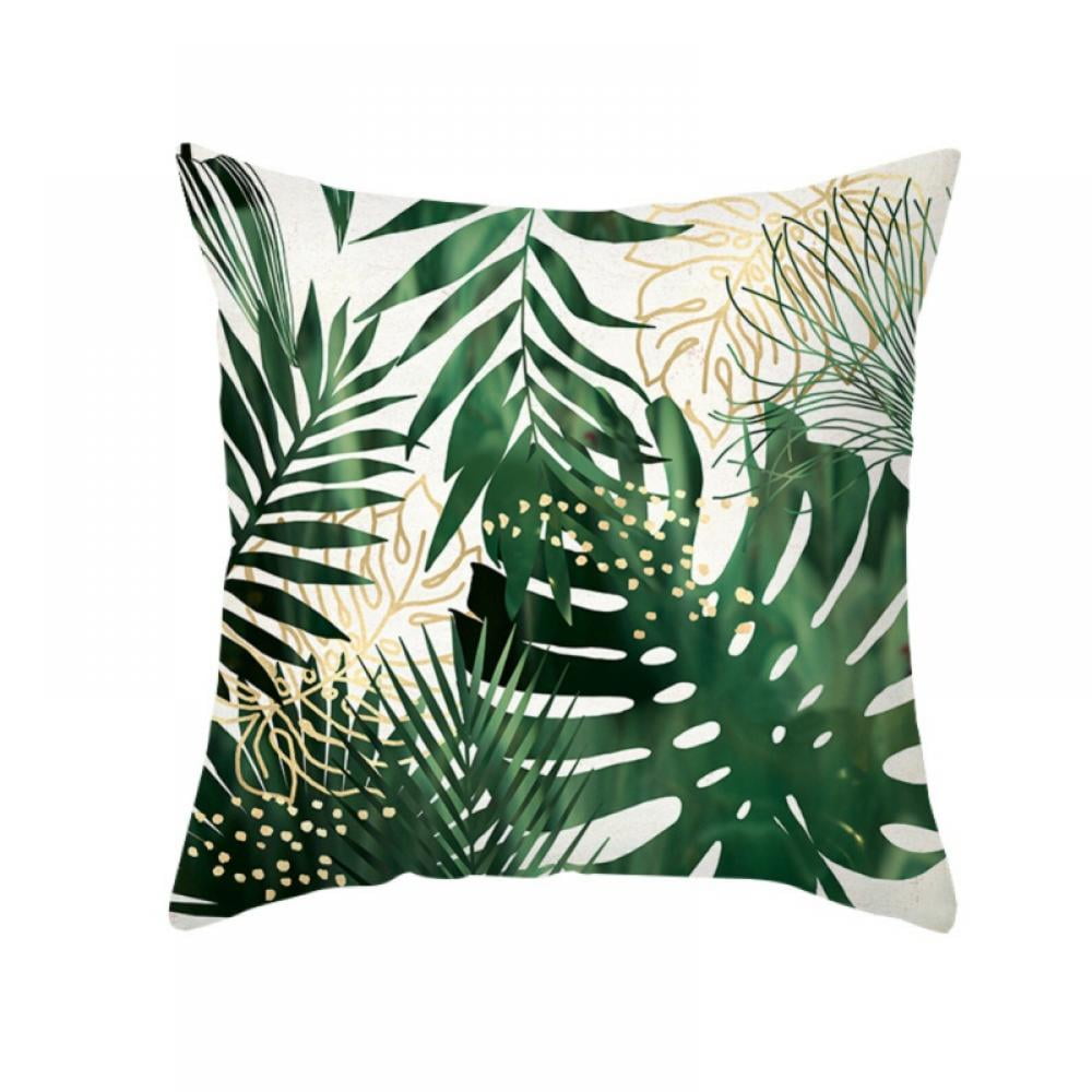 Africa Tropical Plant Printed Cushion Cover Green Leaves Linen R6W4 Pillow B7A8 