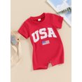 thumbnail image 4 of Aojekbee 4th of July Baby Rompers Infant Girls Boys Fuzzy Letter Flag Embroidery Crew Neck Short Sleeve Bodysuits Summer Jumpsuits, 4 of 10