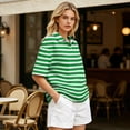 thumbnail image 5 of Dresfit Women's Golf Shirts Striped Button Down Polo Shirts Summer 2026 Short Sleeve Golf Tops Breathable Regular Fit Loose Tennis T Shirts L, 5 of 6