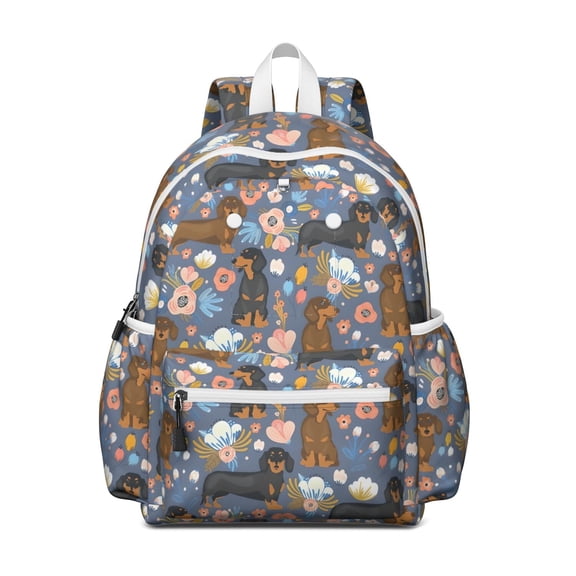 Dachshund and Flower Backpack for School,Cute School Bag,Schoolbag with Adjustable Shoulder Straps & Padded Back,13.4"x11"x4.7"