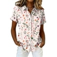 thumbnail image 2 of Women Hawaiian Beach Shirt Soft Cool Tropic Print Short Sleeve V Neck Button Down Vacation Tops Pink XL, 2 of 5