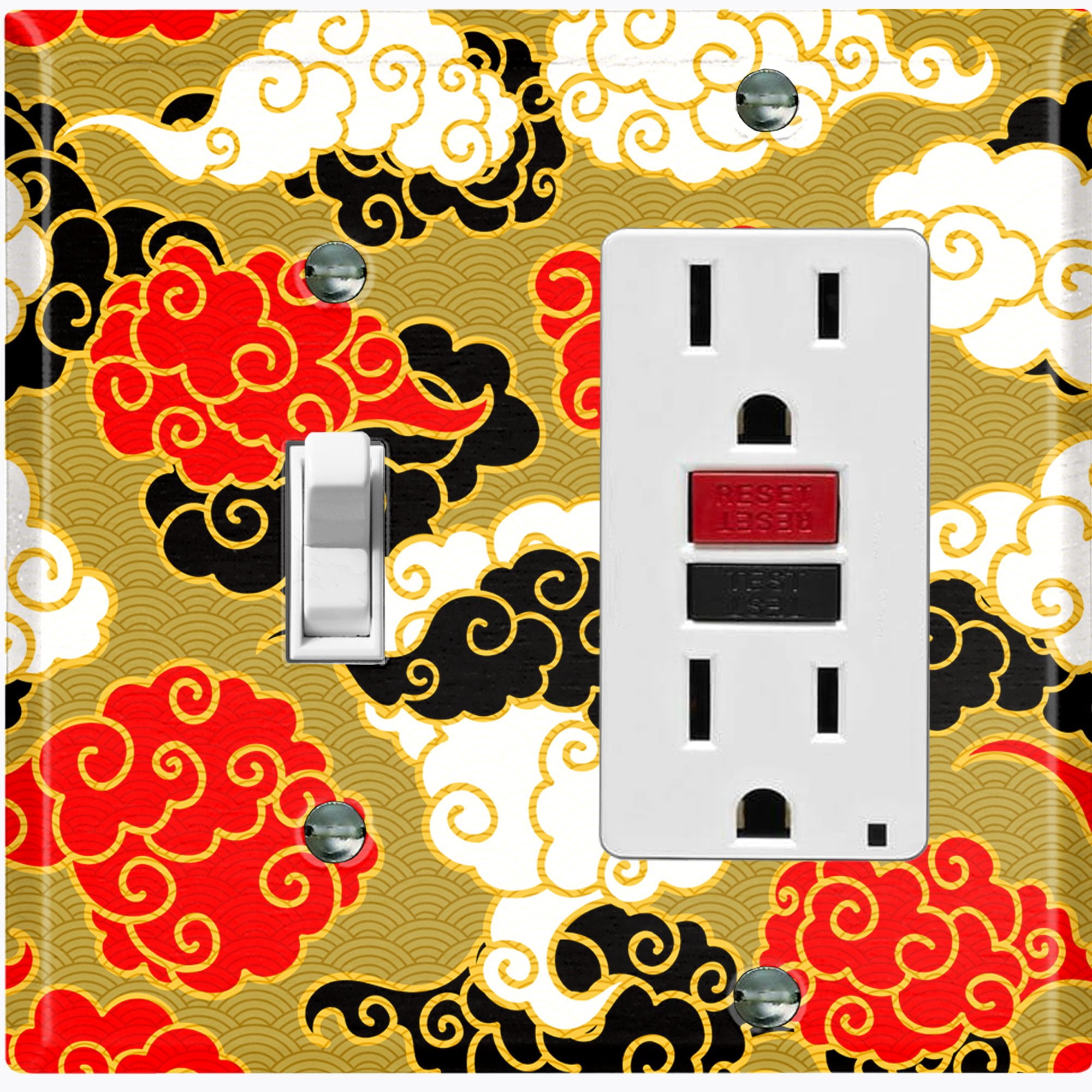 Metal Light Switch Plate Cover Japanese Cloud Pattern Green Wallpaper ...