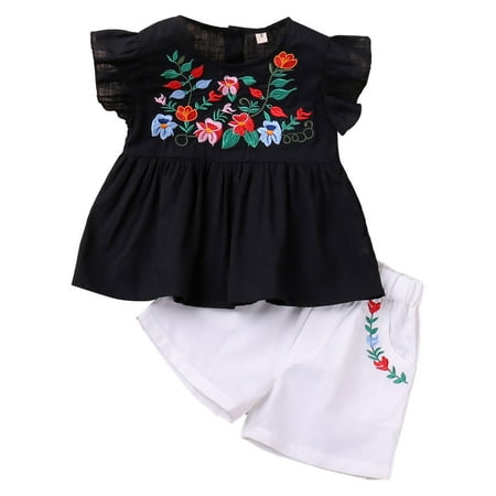 

Follure Summer Toddler Girls Fly Sleeve Floral Embroidery Tops Shorts Two Piece Outfits Set For Kids Clothes Cute Winter Clothes for Teen Girls Headband Gift Set