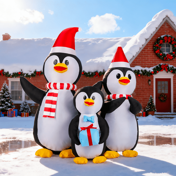 Zimtown 6FT Inflatables Penguin Family Outdoor Christmas Decorations for Holiday Lawn Garden Party