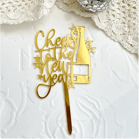 Happy New Year acrylic cake toppers gold