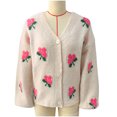 thumbnail image 4 of Women's Cardigan Sweater Strawberry Embroidered V-Neck Long Sleeve Knit Cardigan Beige XL, 4 of 5